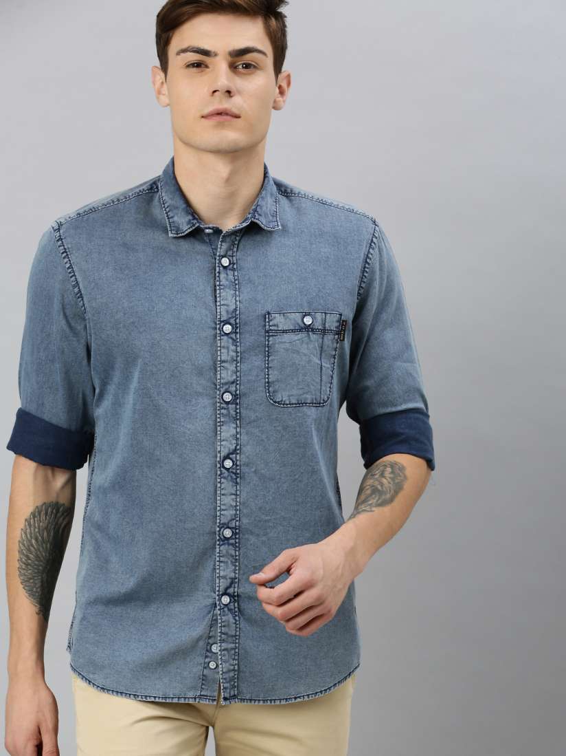 Buy Louis Philippe Jeans Men Blue Slim Fit Faded Casual Denim Shirt Shirts for Men 11707434 Myntra