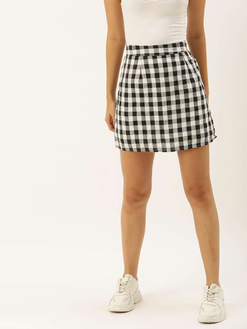 Buy FOREVER 21 Women Black White Checked Linen Mini Straight Skirt Skirts for Women 11710184 Myntra