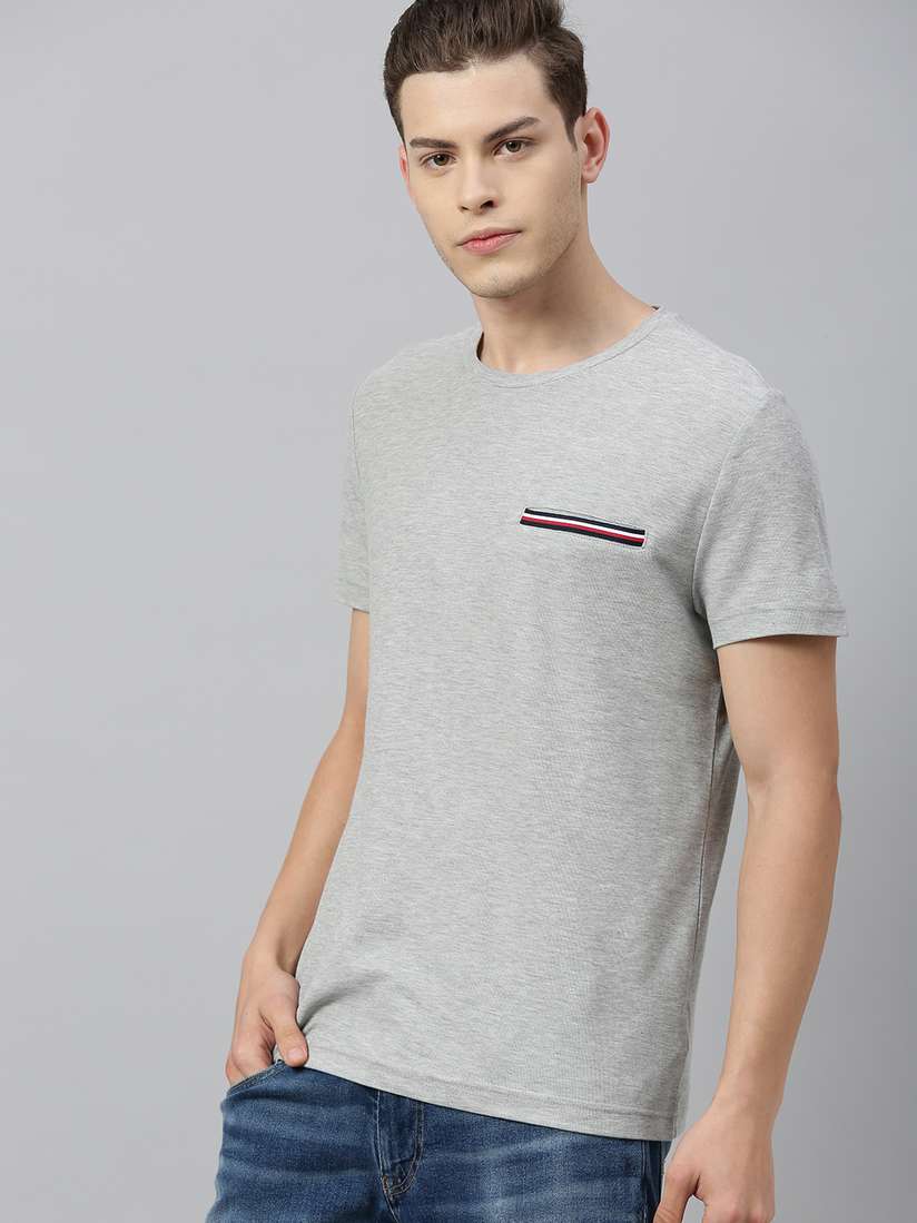 Buy Tommy Hilfiger Men Grey Solid Round Neck Organic Cotton T
