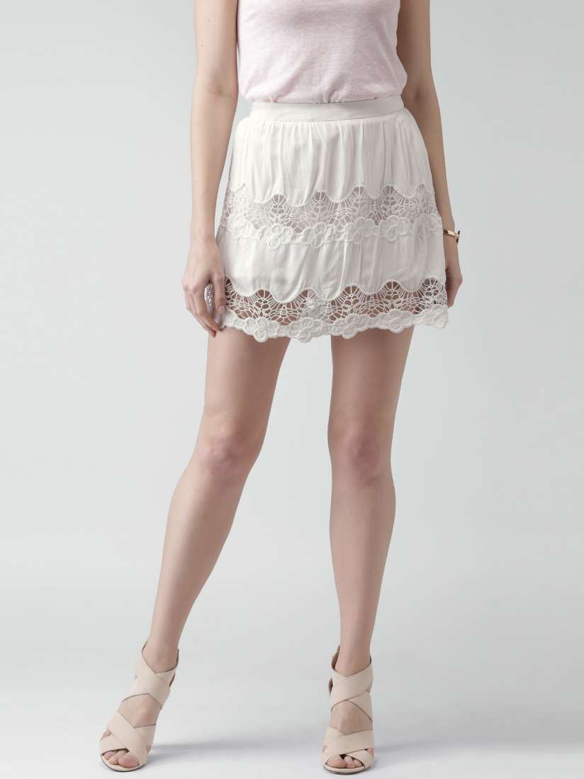 Buy FOREVER 21 Off White A Line Skirt with Lace Detail Skirts for Women 1171601 Myntra