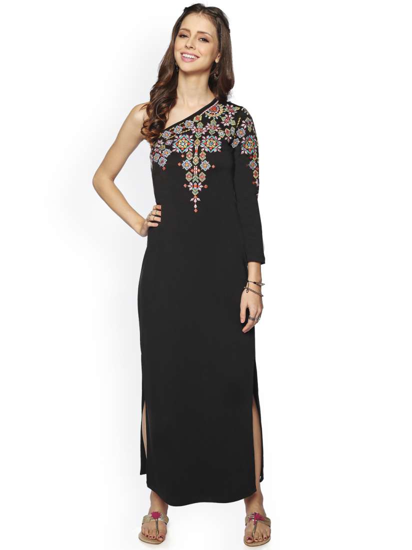 Buy Global Desi Black Embroidered Maxi Dress Dresses for Women 1172216 Myntra