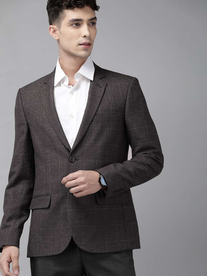 Buy Arrow Men Charcoal Grey Self Checked Tailored Fit Single Breasted Formal Blazer Blazers for Men 11743286 Myntra