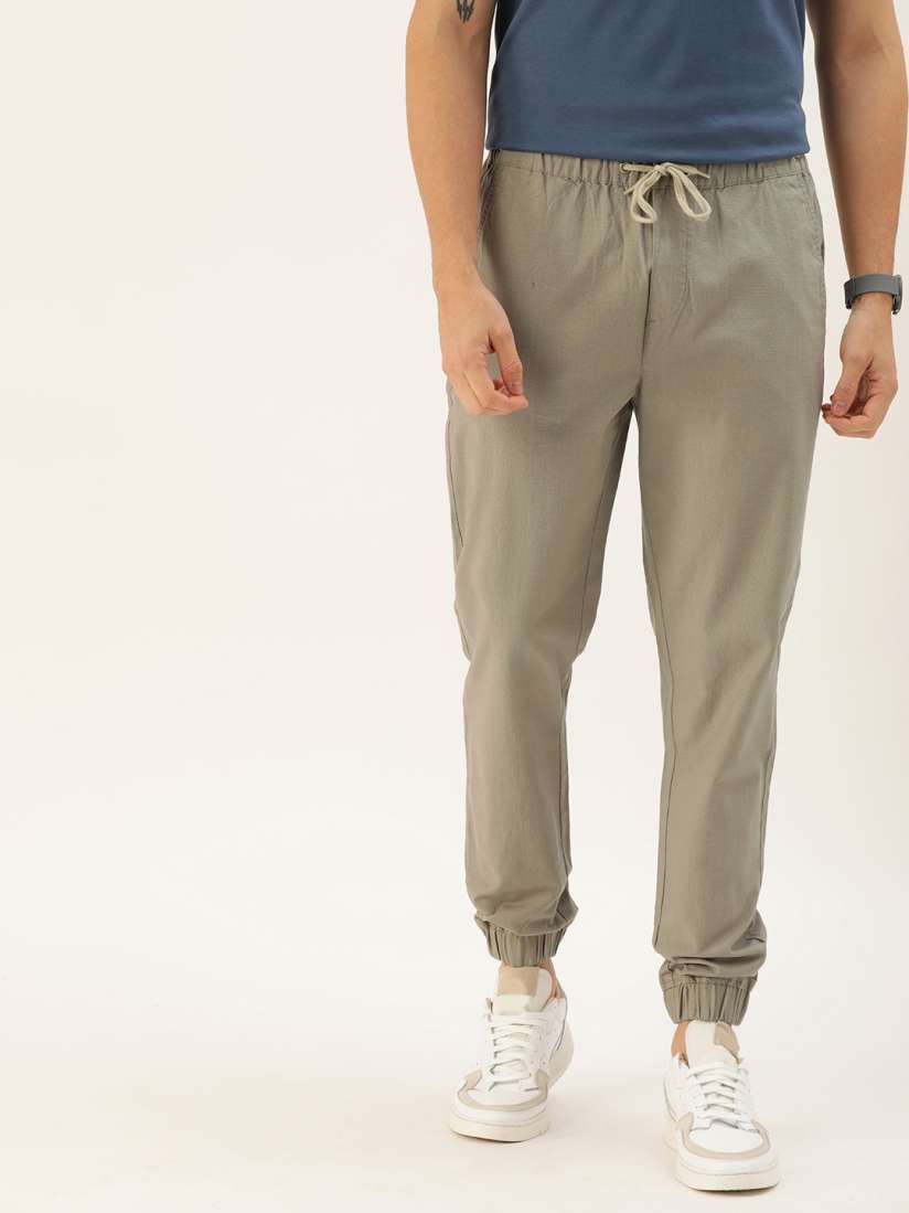 Buy ether Men Grey Linen Joggers Trousers for Men 11746284 Myntra
