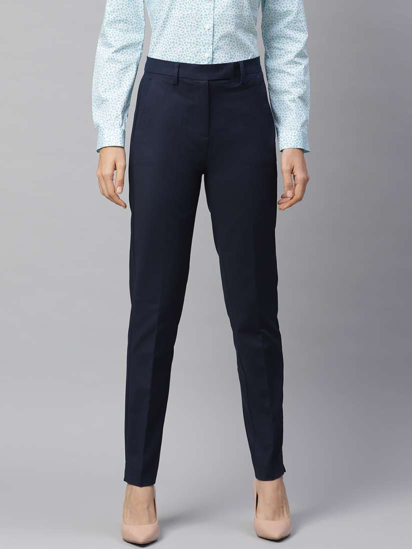 Buy Marks Spencer Women Navy Blue Slim Fit Solid Formal Trousers Trousers for Women 11756768 Myntra