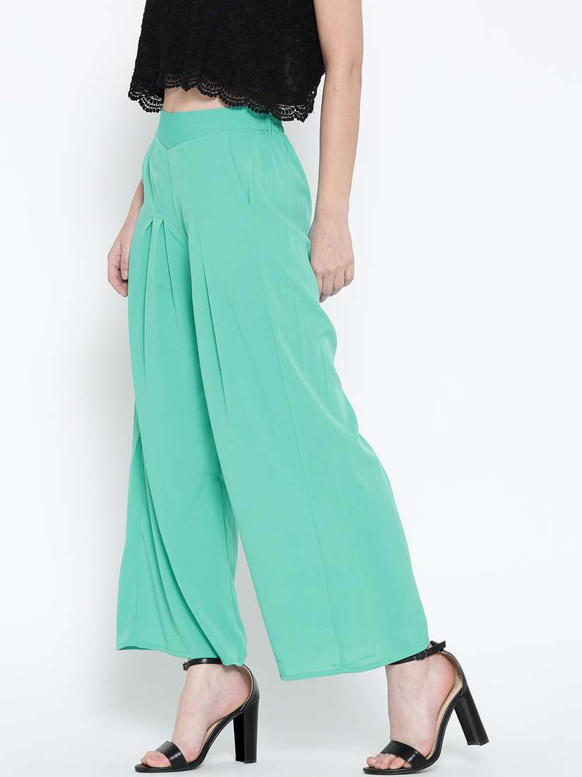 Buy Aurelia Sea Green Palazzo Trousers - Trousers for Women 1175898 | Myntra