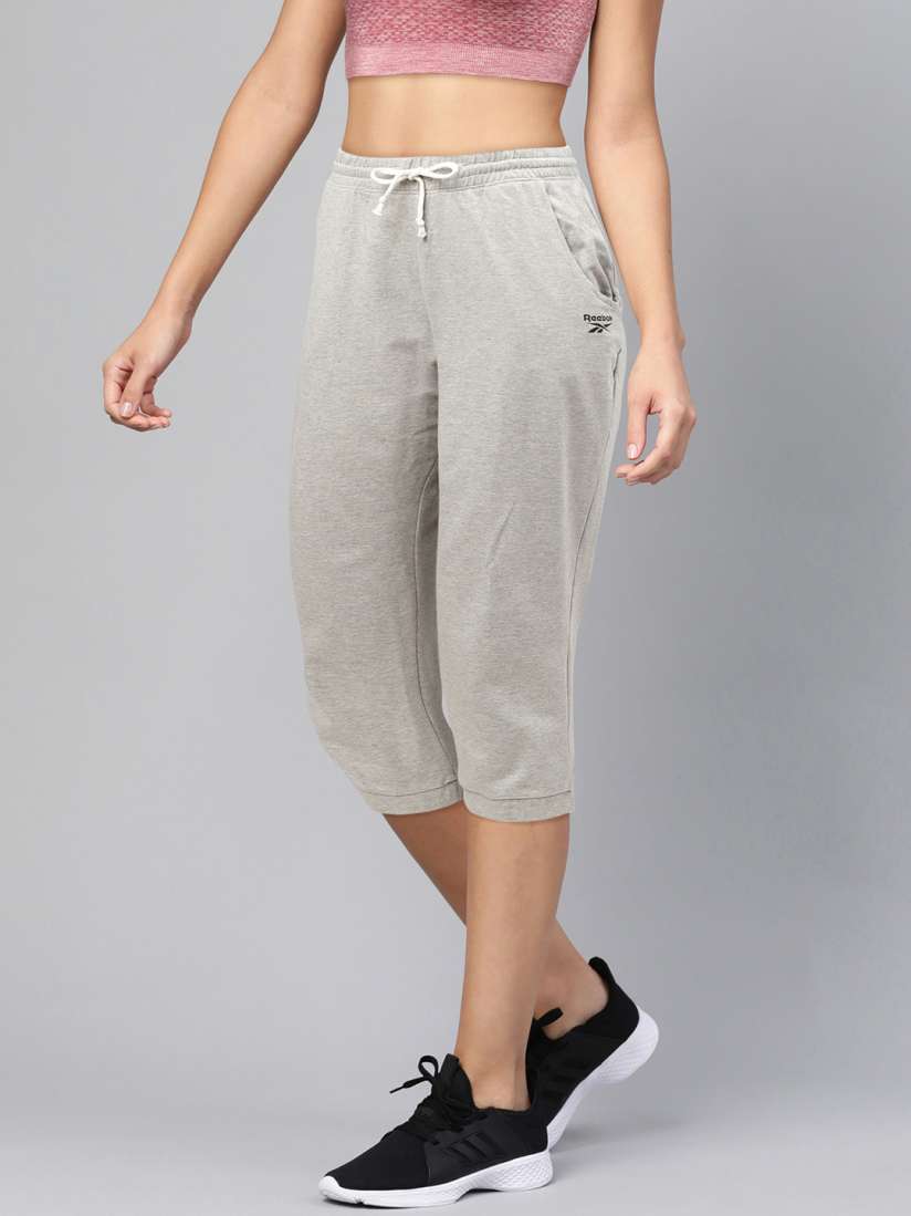 Buy Reebok Women Grey Melange Essentials Jersey Solid Three Fourth Training Joggers Track Pants for Women 11779942 Myntra