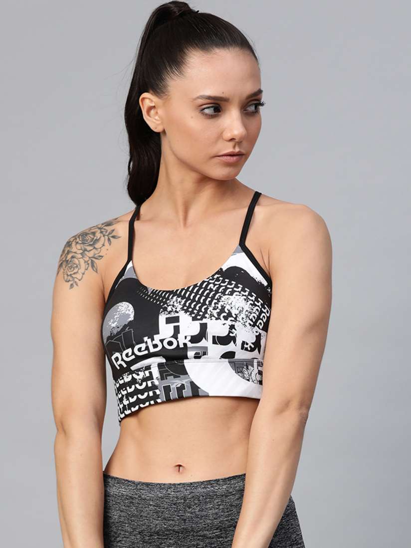 Buy Reebok Black White All Over Print WOR Meet You There Low Impact Training Bra FJ2695 Bra for Women 11779968 Myntra