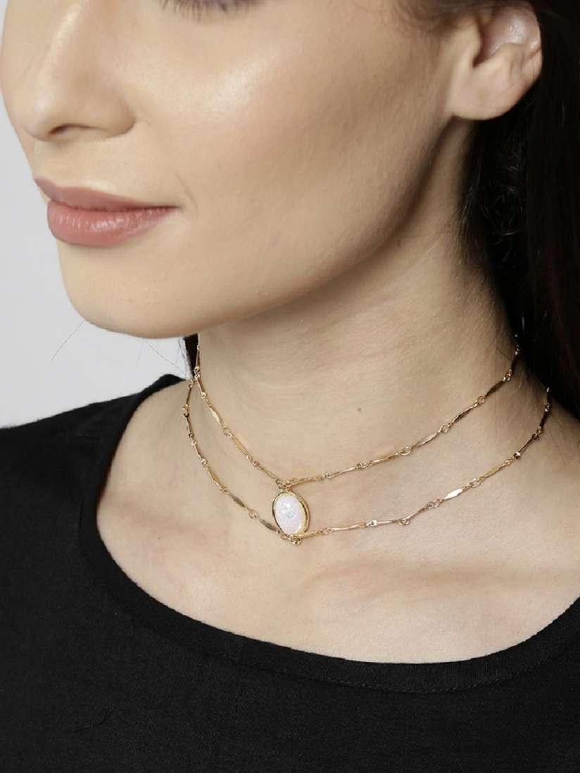 Buy OOMPH Gold Toned White Shimmer Opal Crystal Choker Necklace Necklace and Chains for Women 11784276 Myntra