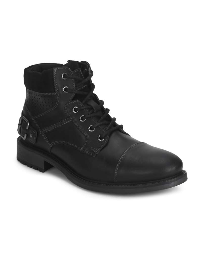 Buy Red Tape Men Black Solid Leather High Top Flat Boots Casual Shoes for Men 11790178 Myntra