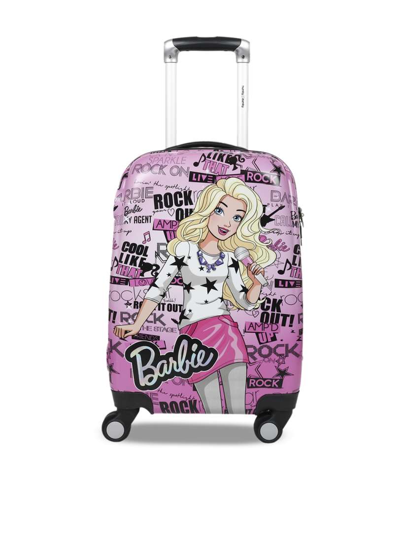 Buy HUMTY DUMTY Girls Pink Black Barbie Star Printed Hard Sided Cabin Trolley Suitcase Trolley Bag for Girls 11796942 Myntra