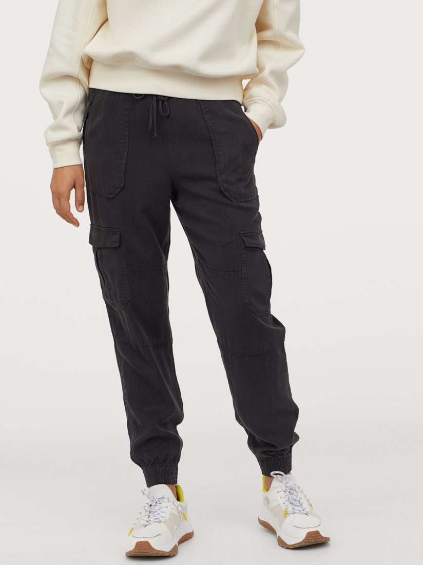 Buy H M Women Charcoal Grey Lyocell Utility Joggers Trousers for Women 11798630 Myntra