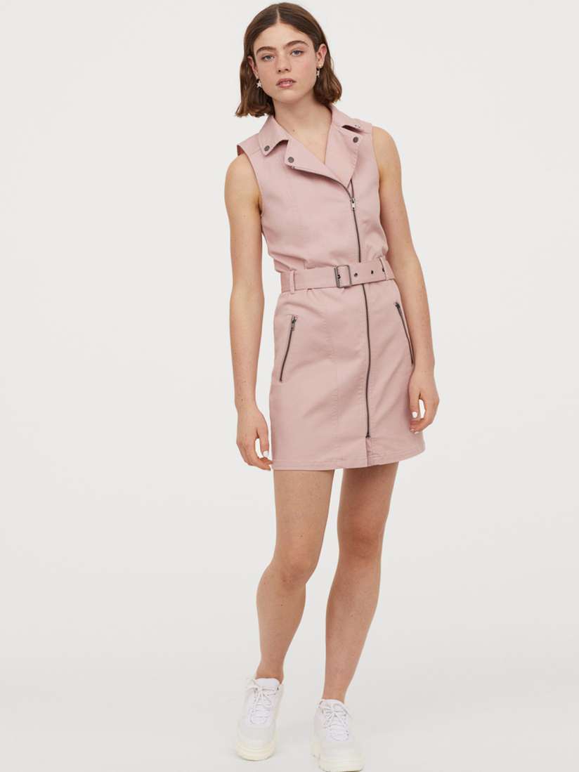 Buy H M Women Pink Solid Twill Biker Dress Dresses for Women 11801370 Myntra