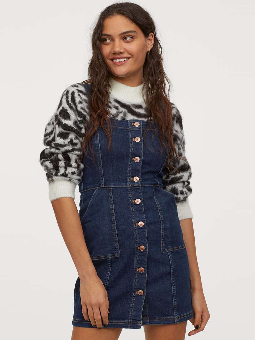 Buy H M Women Navy Blue Solid Denim Dungaree Dress Dresses for Women 11801516 Myntra