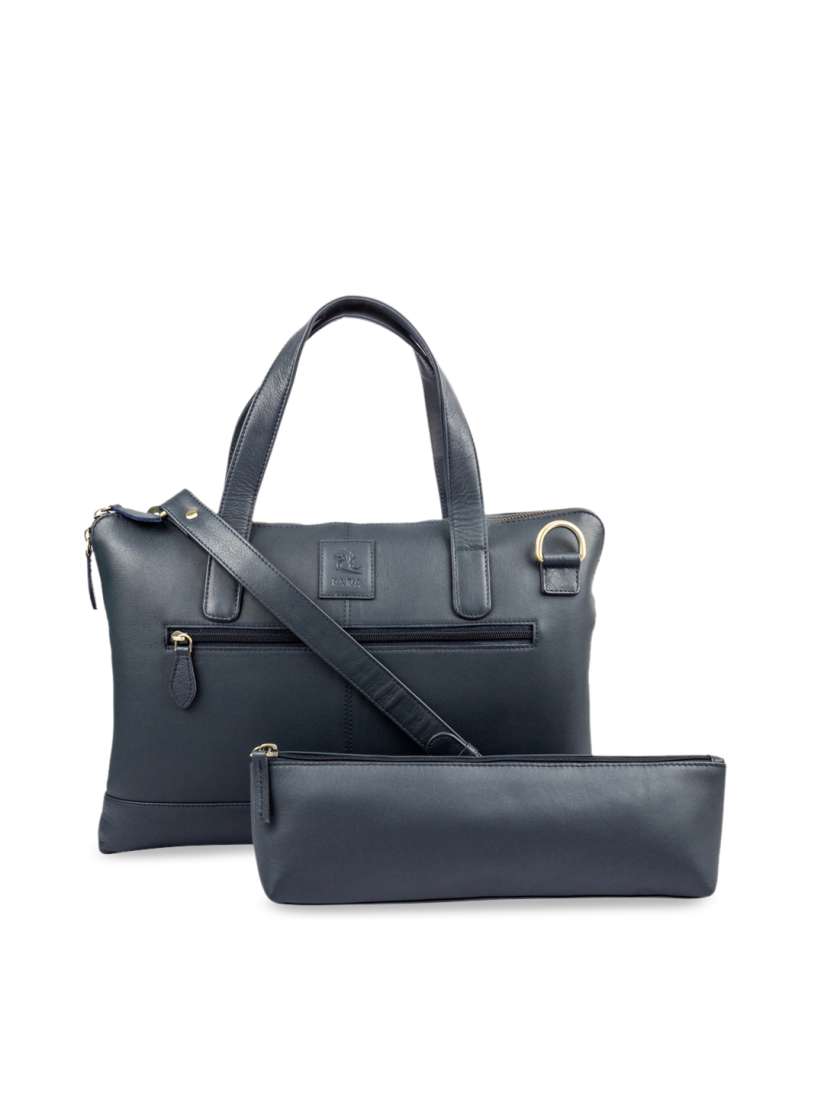 Buy Kara Unisex Navy Blue Solid Leather Laptop Sleeve with Pouch Laptop Bag for Unisex 11812088 Myntra