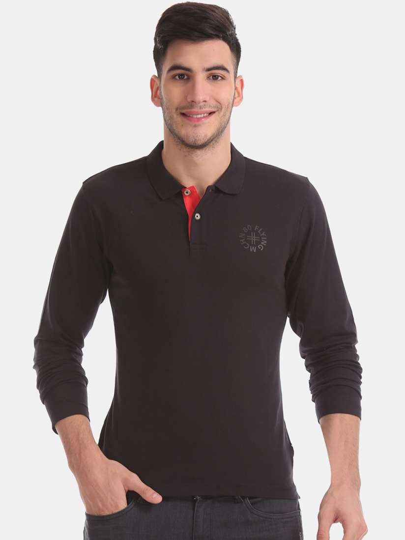 Buy Flying Machine Men Black Solid Slim Fit Polo Collar T shirt Tshirts for Men 11820098 Myntra
