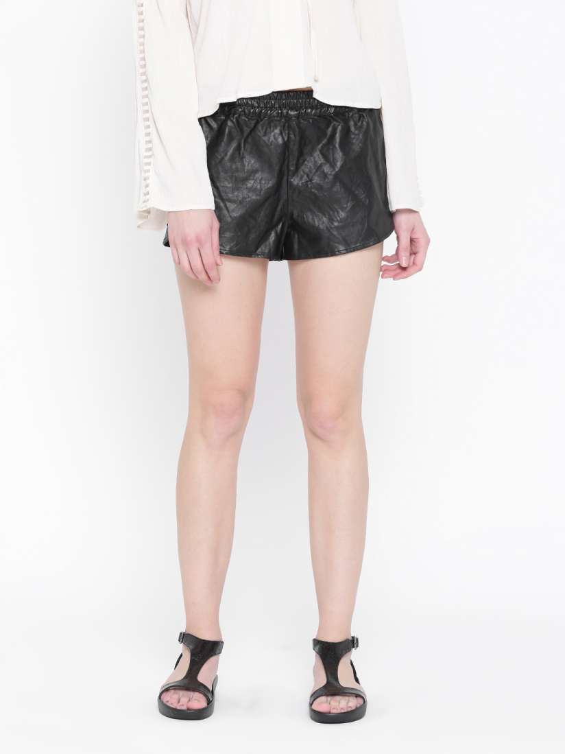 Buy FOREVER 21 Women Black Solid Faux Leather Shorts Shorts for Women 1182194 Myntra