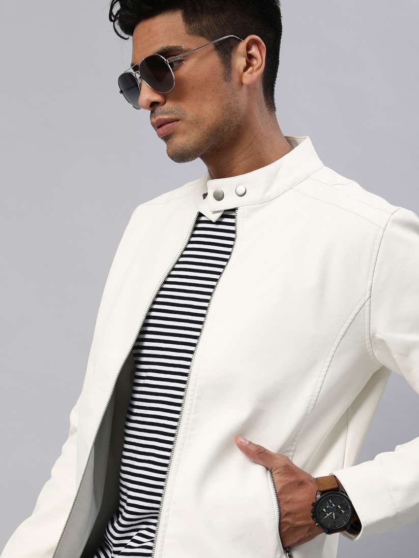 Faux leather white jacket sale