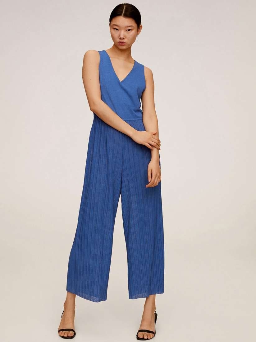 Buy MANGO Women Blue Solid Pleated Cropped Basic Jumpsuit Jumpsuit for Women 11842458 Myntra