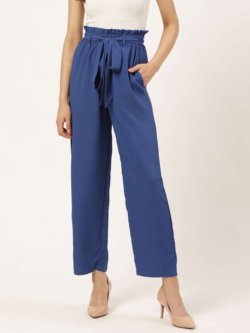 Buy 20Dresses Women Blue Regular Fit Solid Paperbag Trousers Trousers for Women 11844030 Myntra
