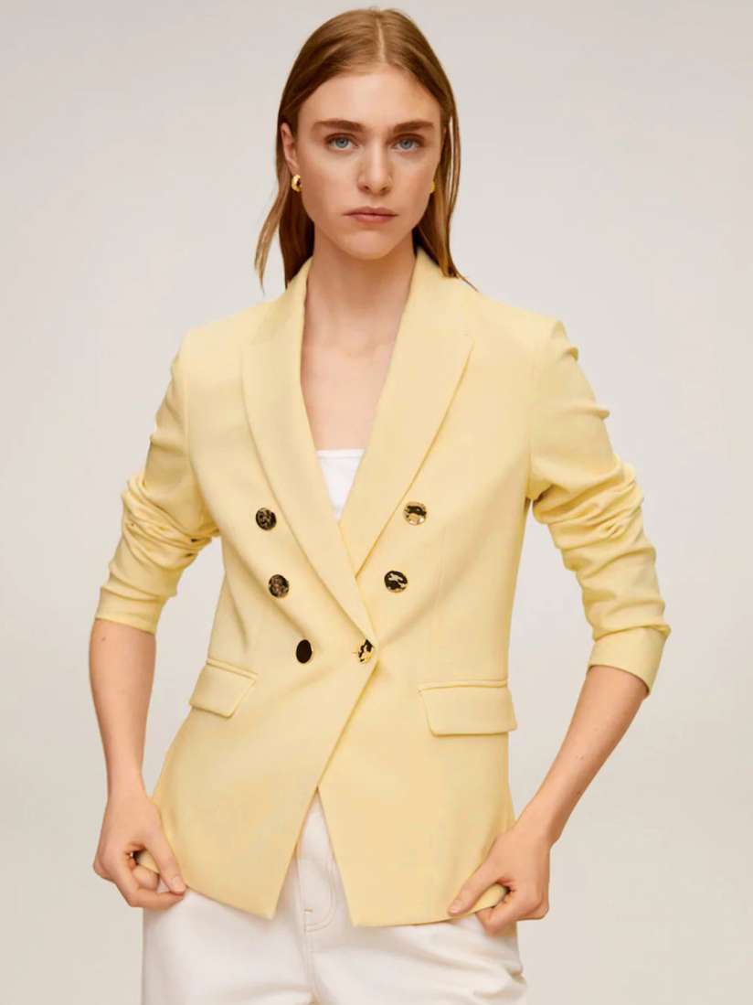 Buy MANGO Women Cream Coloured Solid Double Breasted Casual Blazer Blazers for Women 11844278 Myntra