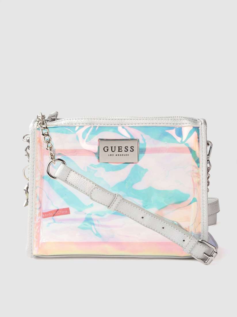Buy GUESS Transparent Silver Toned Iridescent Effect Sling Bag Handbags for Women 11844670 Myntra