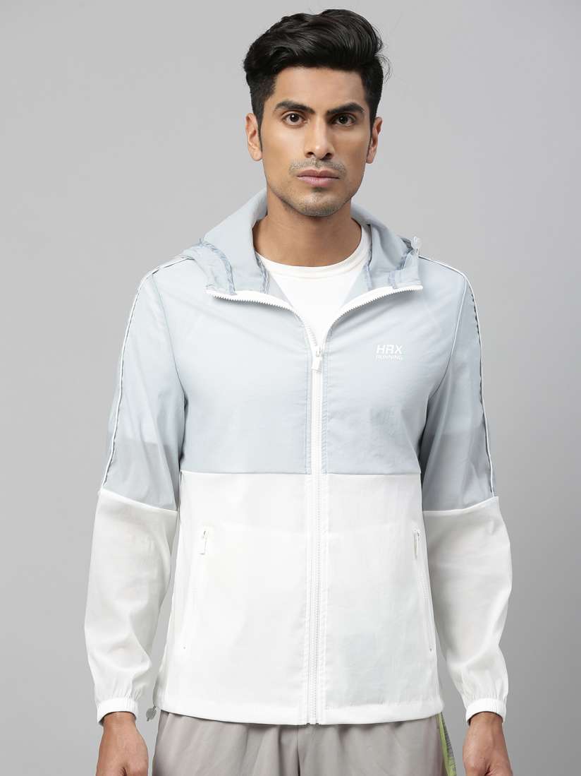 Buy HRX By Hrithik Roshan Men Grey White Colourblock Rapid Dry Antimicrobial Running Jacket Jackets for Men 11846112 Myntra