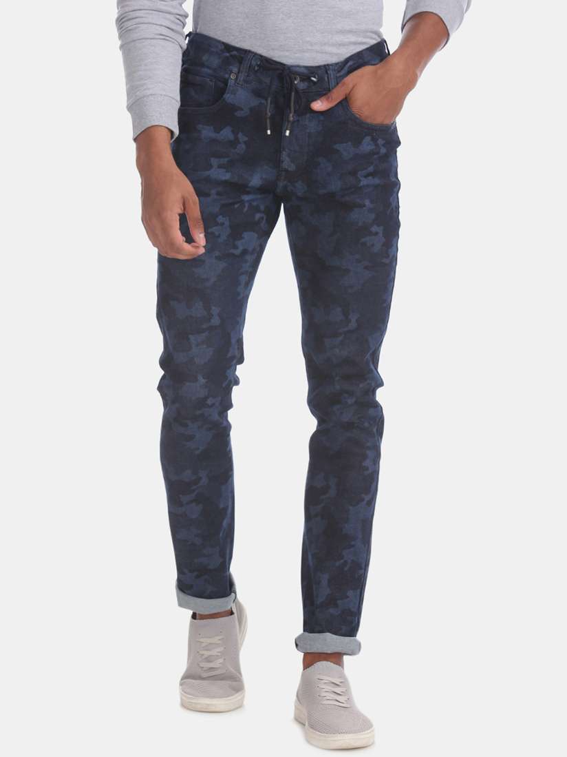 Blue camo skinny jeans hotsell