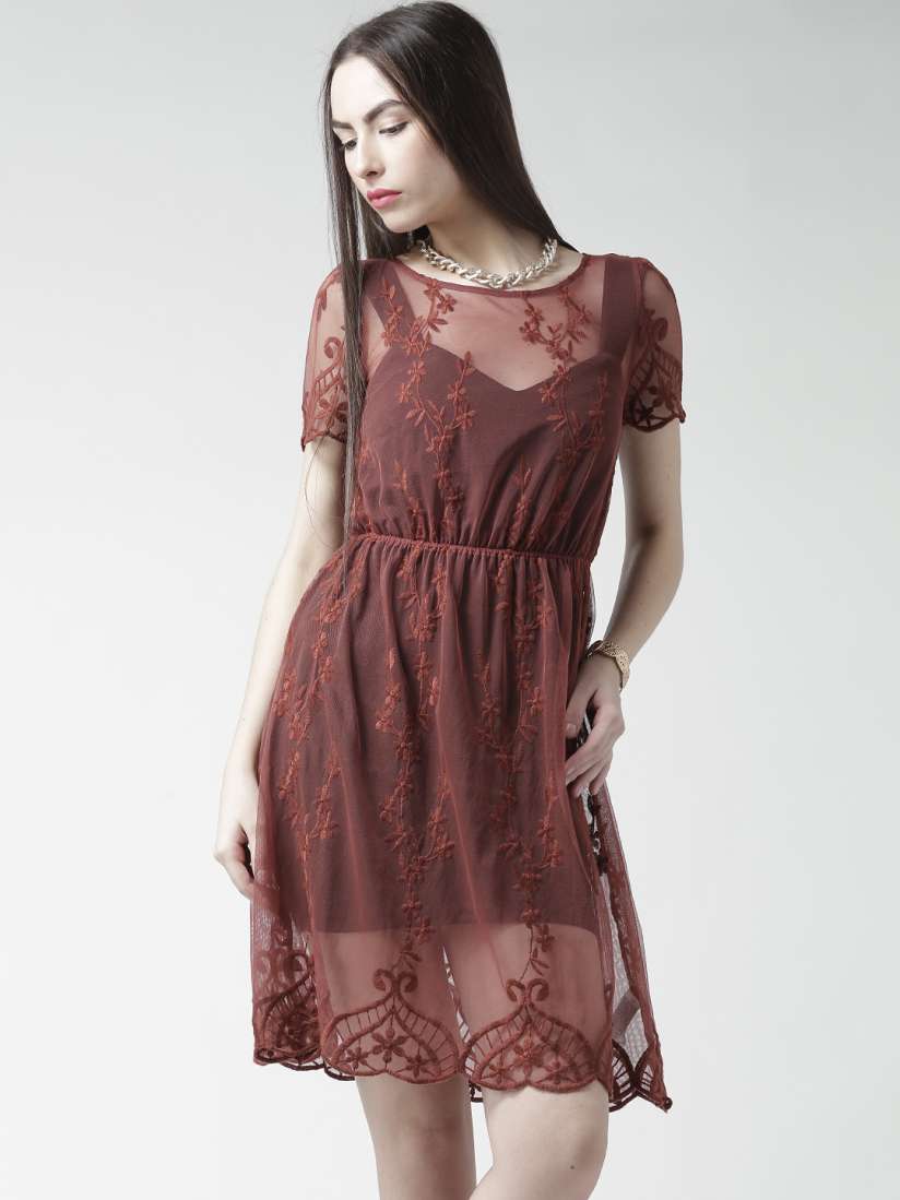 Buy FOREVER 21 Rust Brown Embroidered A Line Dress Dresses for Women 1185576 Myntra