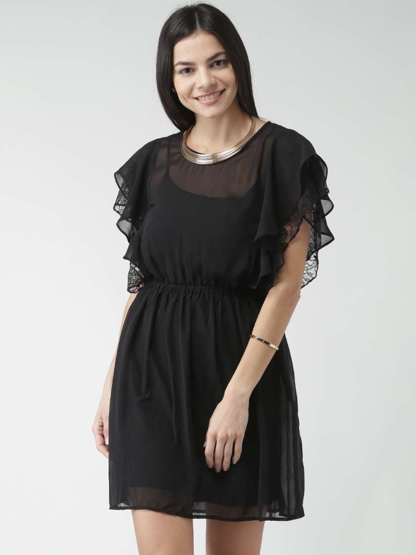 Buy FOREVER 21 Black Sheer Fit Flare Dress Dresses for Women 1185577 Myntra