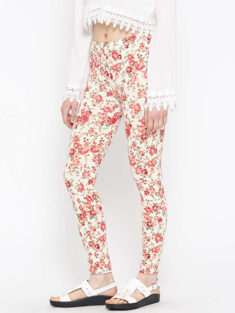 Red floral leggings hot sale