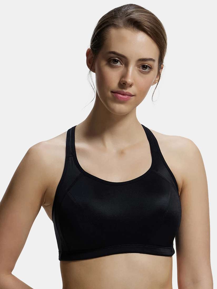 Buy Jockey Black Solid Non Wired Lightly Padded Medium Support Sports Bra MI01 0105 Bra for Women 11862818 Myntra