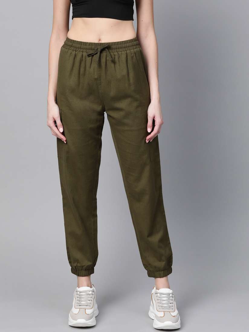 Buy SASSAFRAS Women Olive Green Joggers Trousers for Women 11866174 Myntra