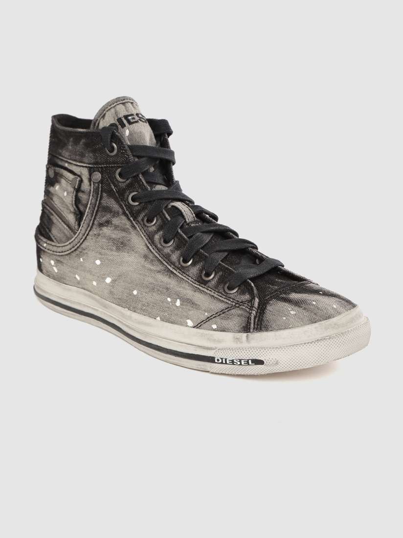 Buy DIESEL Men Grey Printed Dyed Mid Top Denim Sneakers Casual Shoes for Men 11866456 Myntra