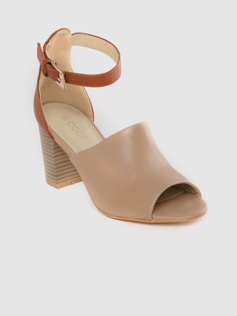 Myntra Brown Leather Mules Heels JM Looks Pointed Toe Block Mules