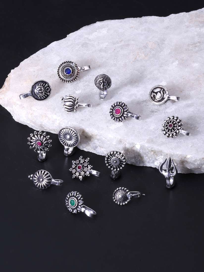Buy Yellow Chimes Set of 15 Oxidized Brass Plated Nose pins Nosepin for Women 11870808 Myntra
