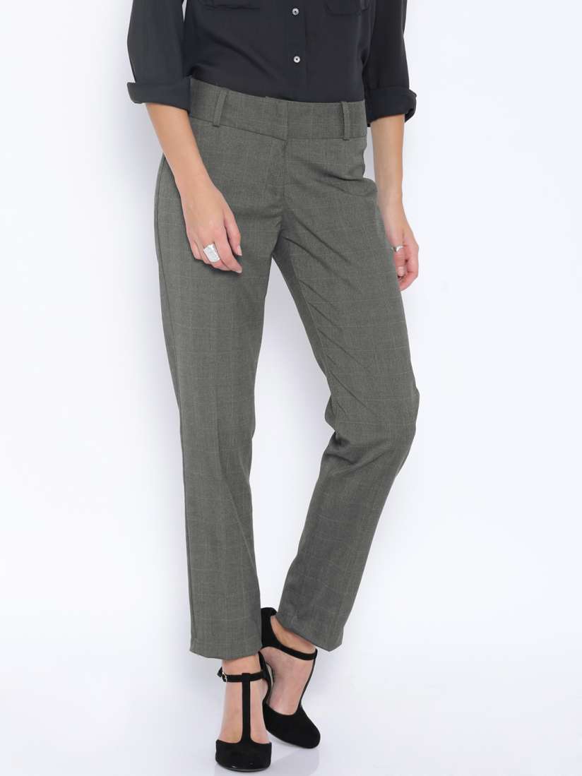 Buy Van Heusen Woman Grey Checked Formal Trousers Trousers for Women 1187636 Myntra