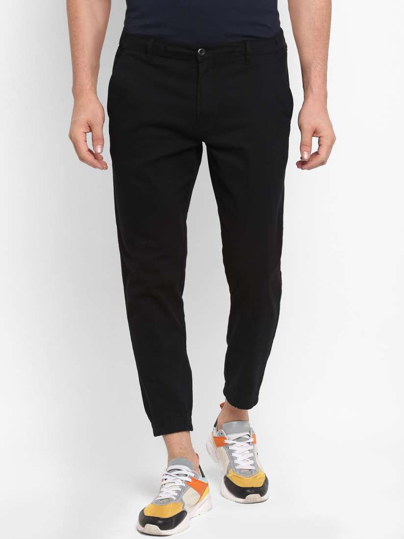 Buy Red Tape Men Black Tapered Fit Solid Cropped Joggers Trousers for Men 11879690 Myntra