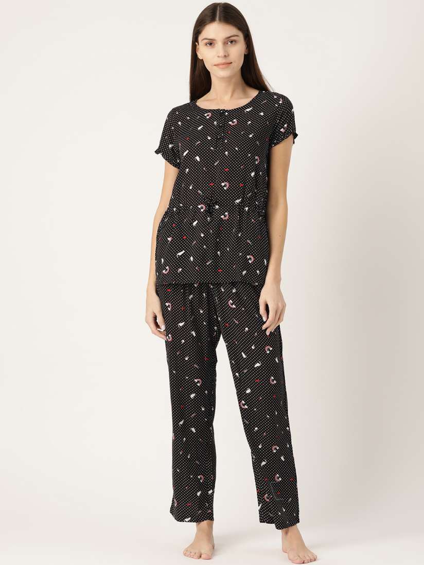 Buy MADAME M SECRET Women Black White Printed Night suit Night suits for Women 11881826 Myntra