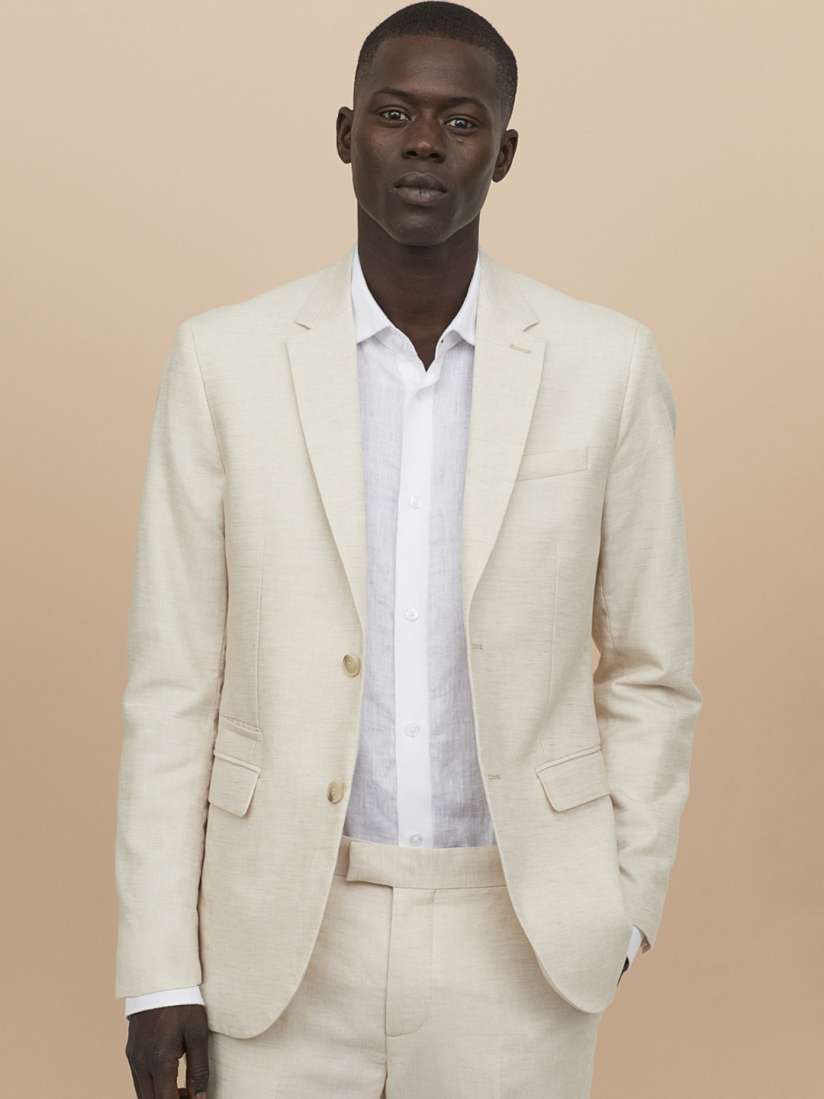 Buy H M Men White Linen blend jacket Slim Fit Blazers for Men 11885158 Myntra
