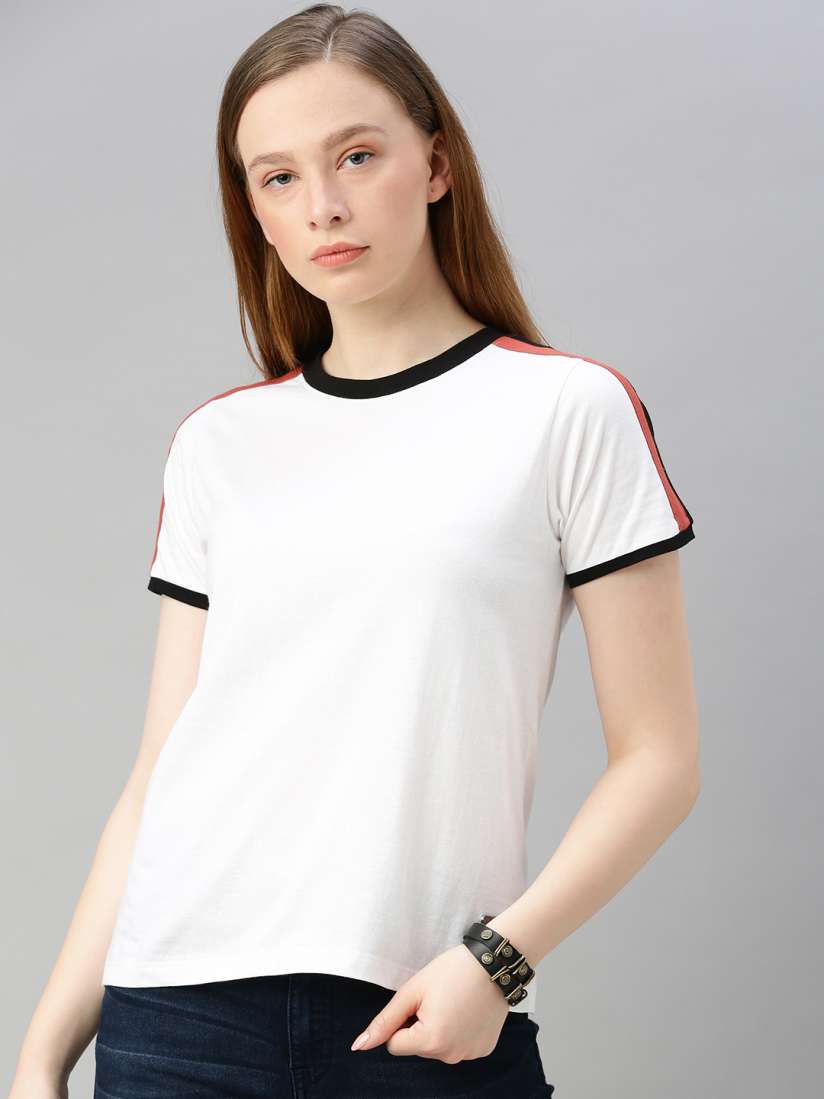 Buy Roadster Women White Solid Round Neck Pure Cotton T shirt Tshirts for Women 11893778 Myntra