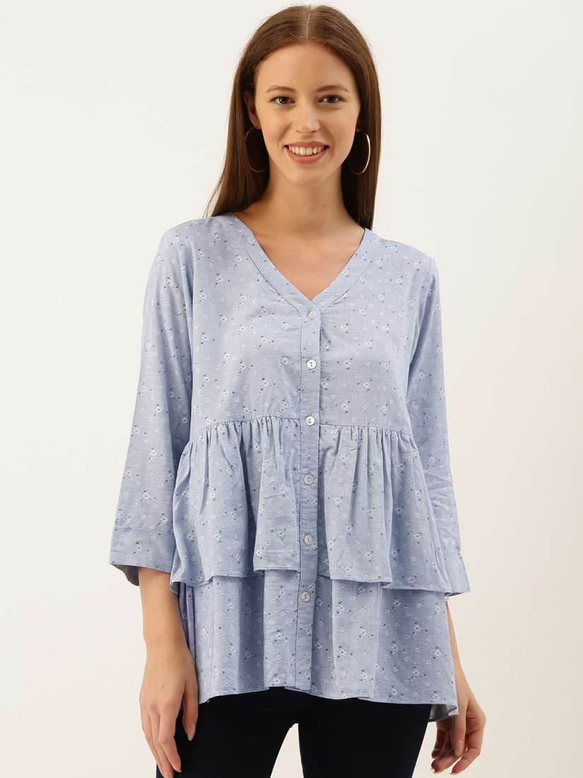 Buy AND Women Blue White Printed Layered Maternity Top Tops for Women 11896150 Myntra