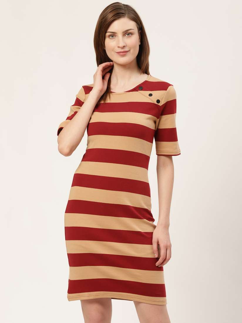 Maroon striped t shirt dress shop