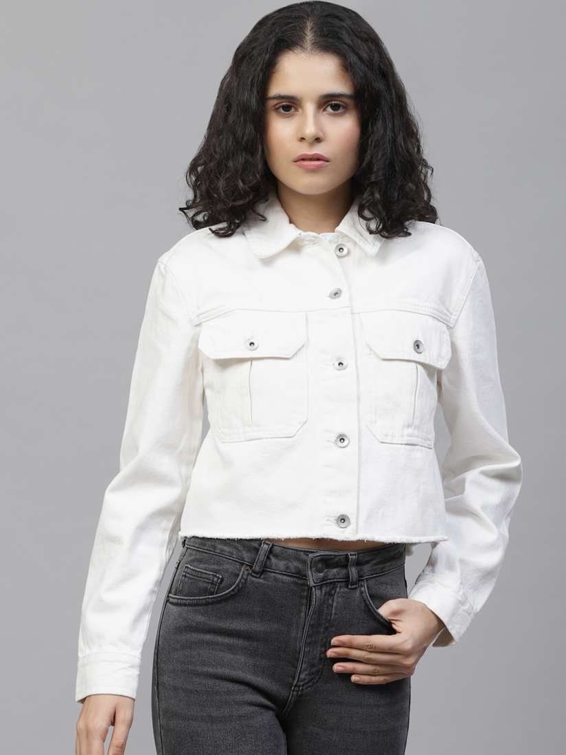 Buy Marks Spencer Women White Solid Cropped Denim Jacket Jackets for Women 11913278 Myntra