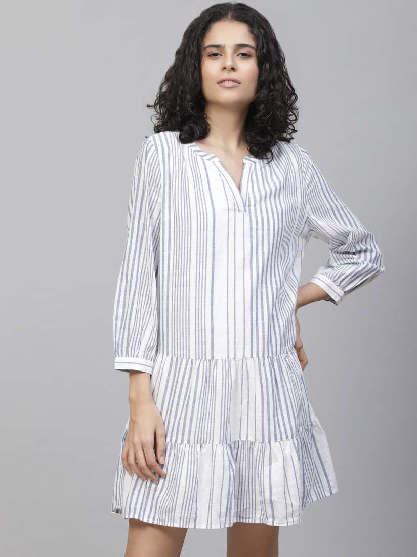 Marks and spencer blue and white striped dress clearance