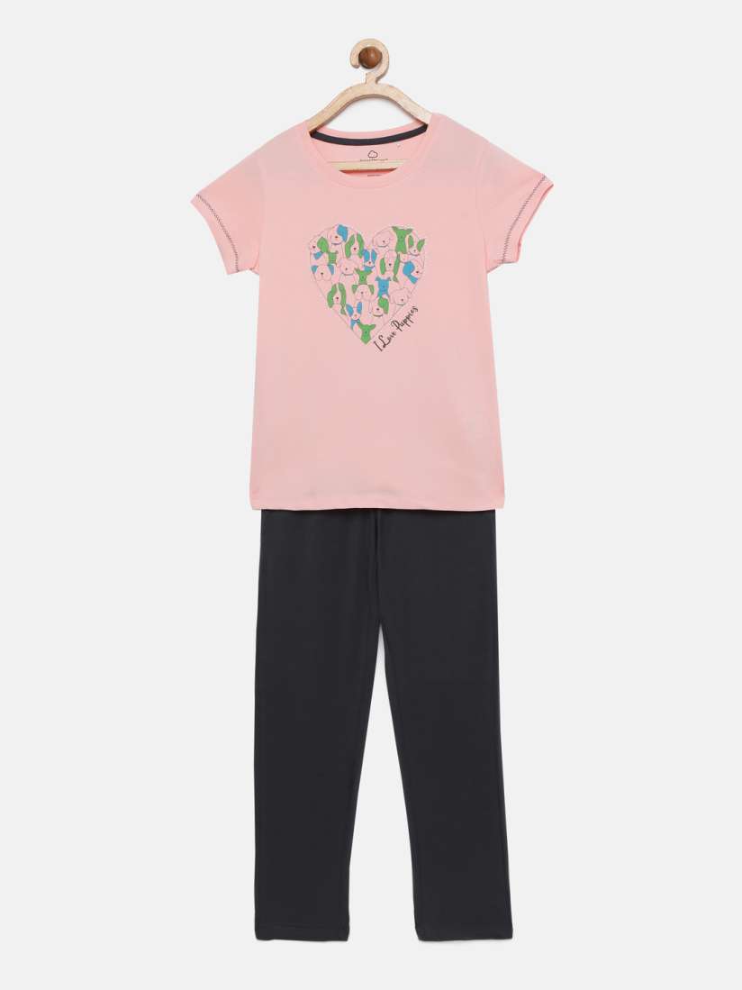 Buy Sweet Dreams Girls Pink Charcoal Grey Printed Night suit Night suits for Girls 11916472 Myntra