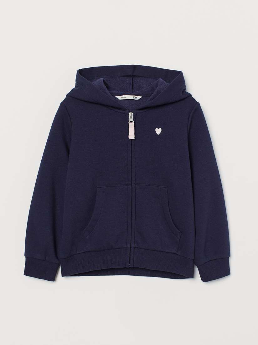 Buy H M Girls Navy Blue Solid Zip Through Hoodie Sweatshirts for Girls 11931528 Myntra