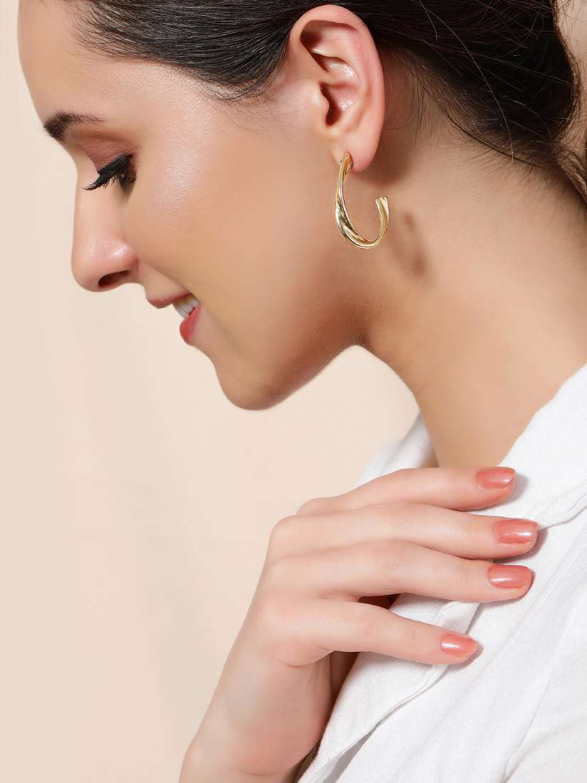 Buy TOKYO TALKIES X rubans FASHION ACCESSORIES Gold Plated Handcrafted Half Hoop Earrings Earrings for Women 11940166 Myntra