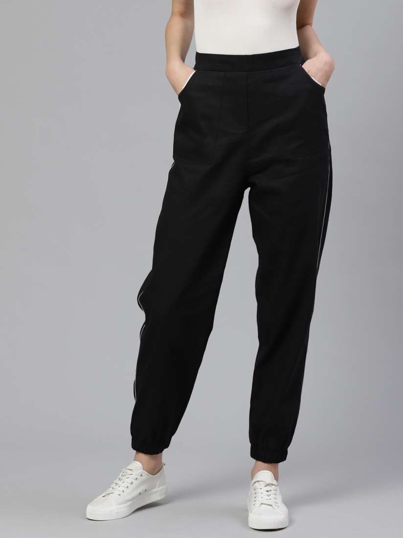 Buy Orchid Blues Women Black Loose Fit Pure Cotton Joggers Trousers for Women 11941182 Myntra