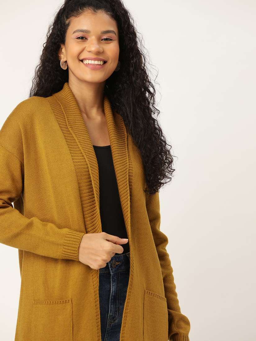 Buy DressBerry Women Mustard Brown Solid Open Front Winter Shrug Shrug for Women 11951412 Myntra