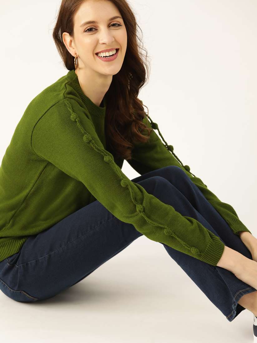 Buy DressBerry Women Olive Green Solid Pullover Sweater Sweaters for Women 11951698 Myntra